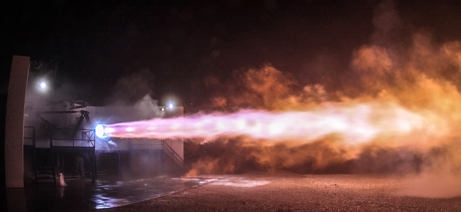 SpaceX Raptor engine test. Public domain. Wikimedia Commons.